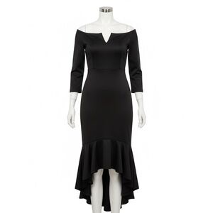 Coquetee Goth Black Off Shoulder Mermaid Dress Ruffle Hem High Low L